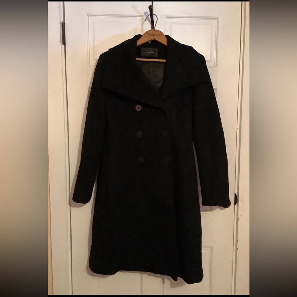 Tahari 100% Wool Ladies Pea Coat Black Size 12, Mid-Length